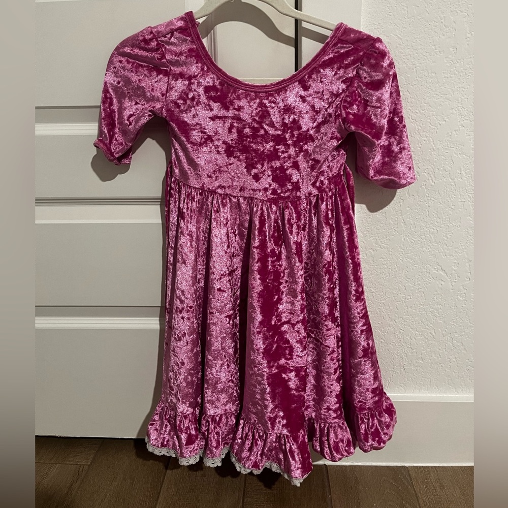 8T Barbie pink crushed velvet dress